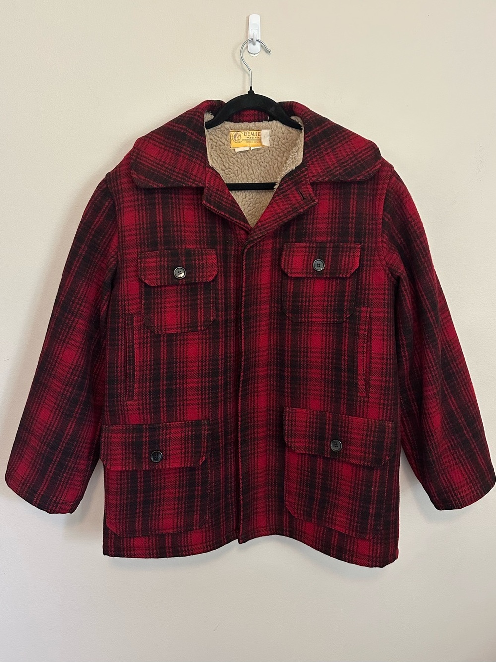 Vintage Bemidji Woolen Mills Buffalo Plaid Mackinaw Jacket Sherpa Lined XL